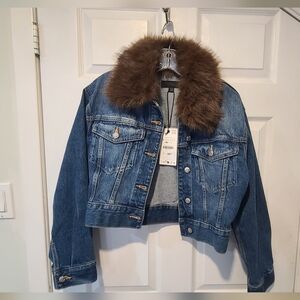 BRAND NEW Denim Jacket with Faux Fur Collar
